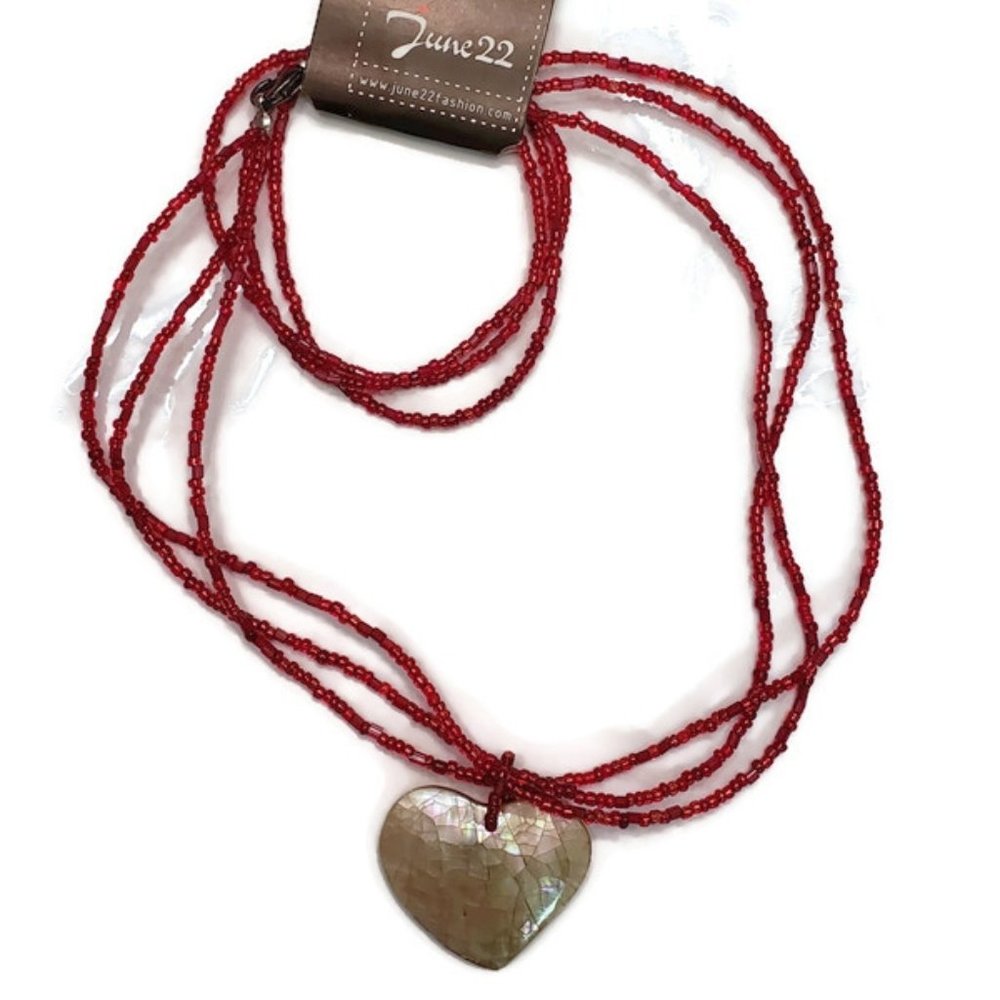 heart Mother of Pearl beaded necklace & bracelet